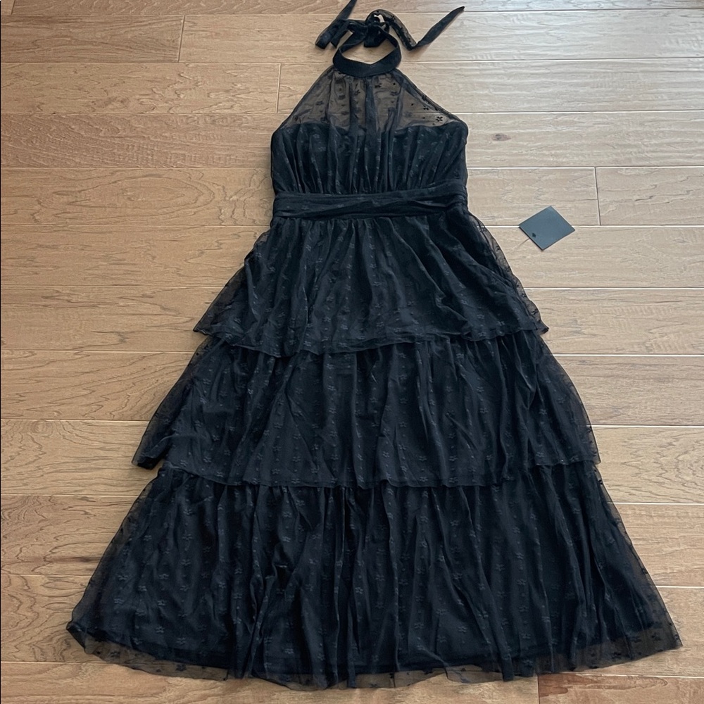 Lulu's Black Lace‎ Halter Tiered Dress Medium NWT